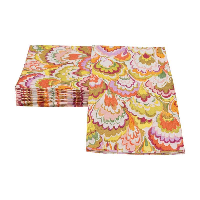 Caspari Marbled Ceramica Raspberry & Chartreuse Guest Towel Napkins - 15 Per Package