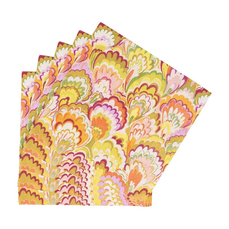 Caspari Marbled Ceramica Raspberry & Chartreuse Luncheon Napkins - 20 Per Package