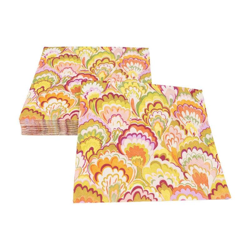 Caspari Marbled Ceramica Raspberry & Chartreuse Luncheon Napkins - 20 Per Package