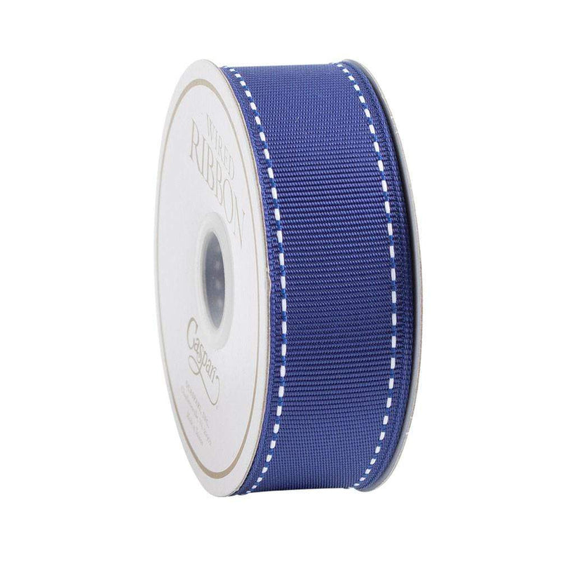 Caspari Marine Blue & White Grosgrain Wired Ribbon - 9 Yard Spool