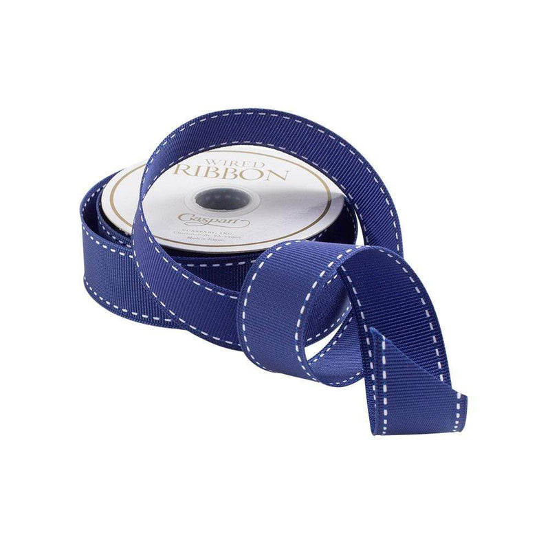 caspari Marine Blue & White Grosgrain Wired Ribbon - 9 Yard Spool