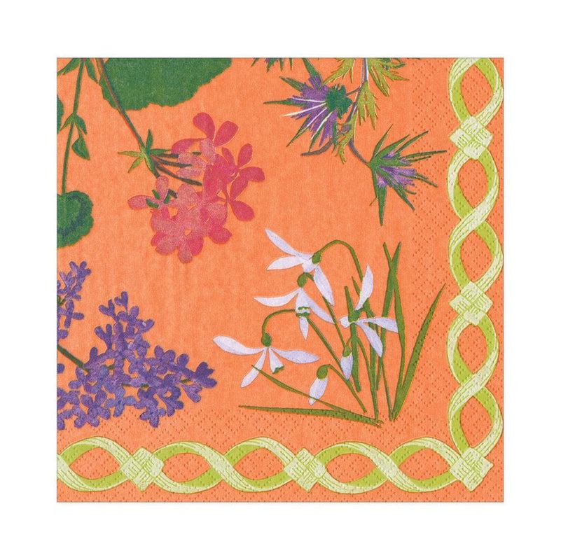 caspari Mary Delany Flower Mosaics Paper Luncheon Napkins in Melon - 20 Per Package