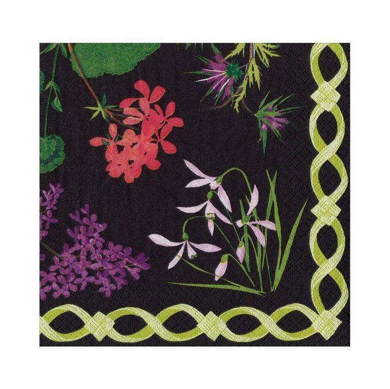 caspari Mary Delany Flower Mosaics Paper Luncheon Napkins in Black - 20 Per Package