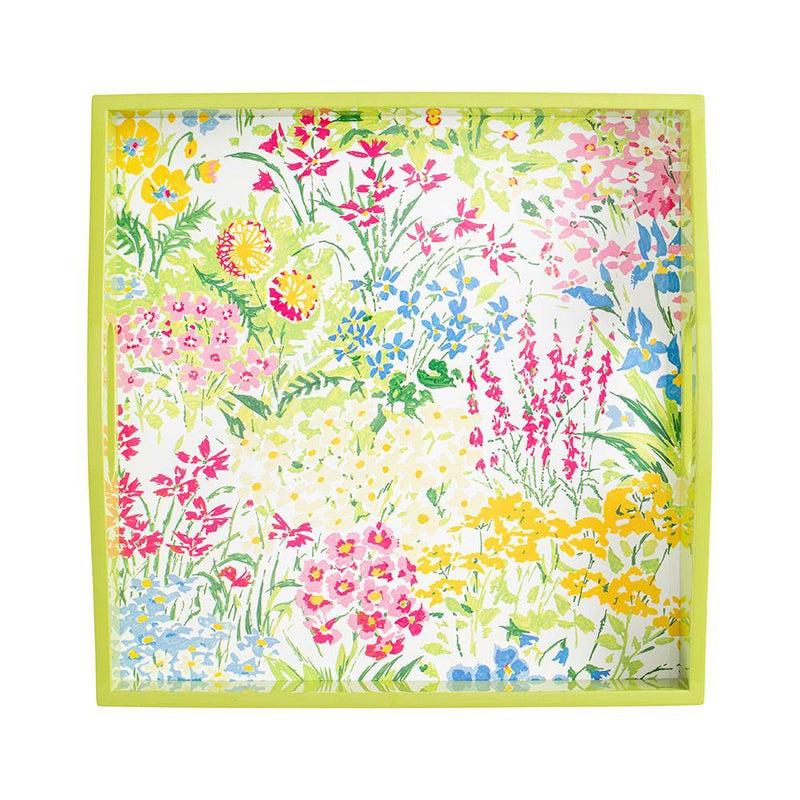 Caspari Meadow Flowers Lacquer Square Tray In White - 1 Each