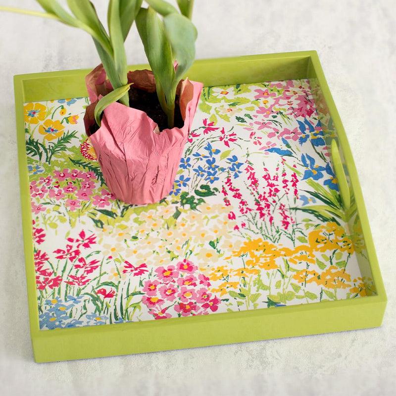 Caspari Meadow Flowers Lacquer Square Tray In White - 1 Each