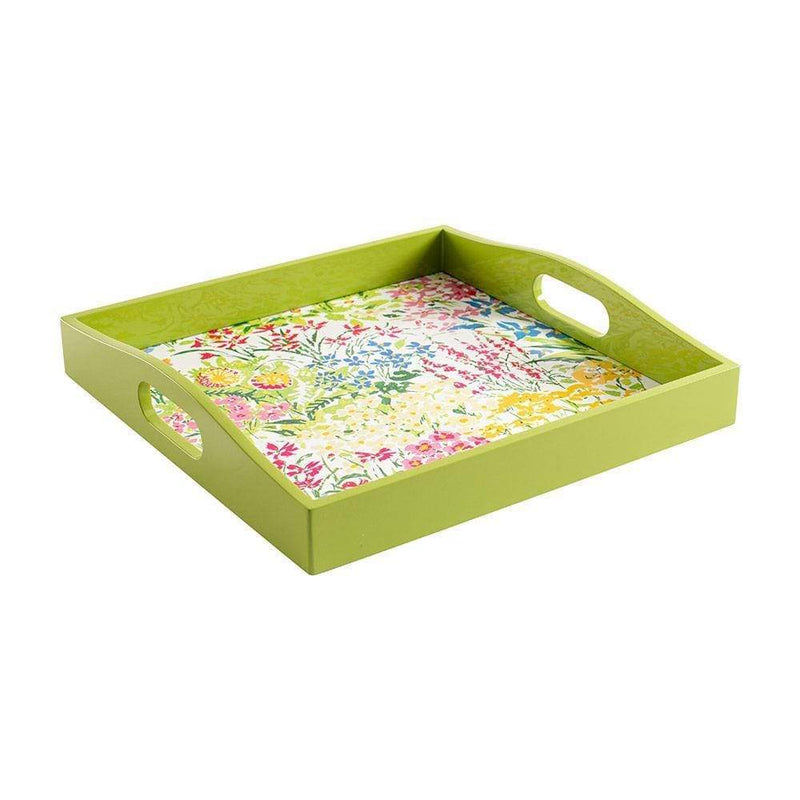 caspari Meadow Flowers Lacquer Square Tray in White - 1 Each