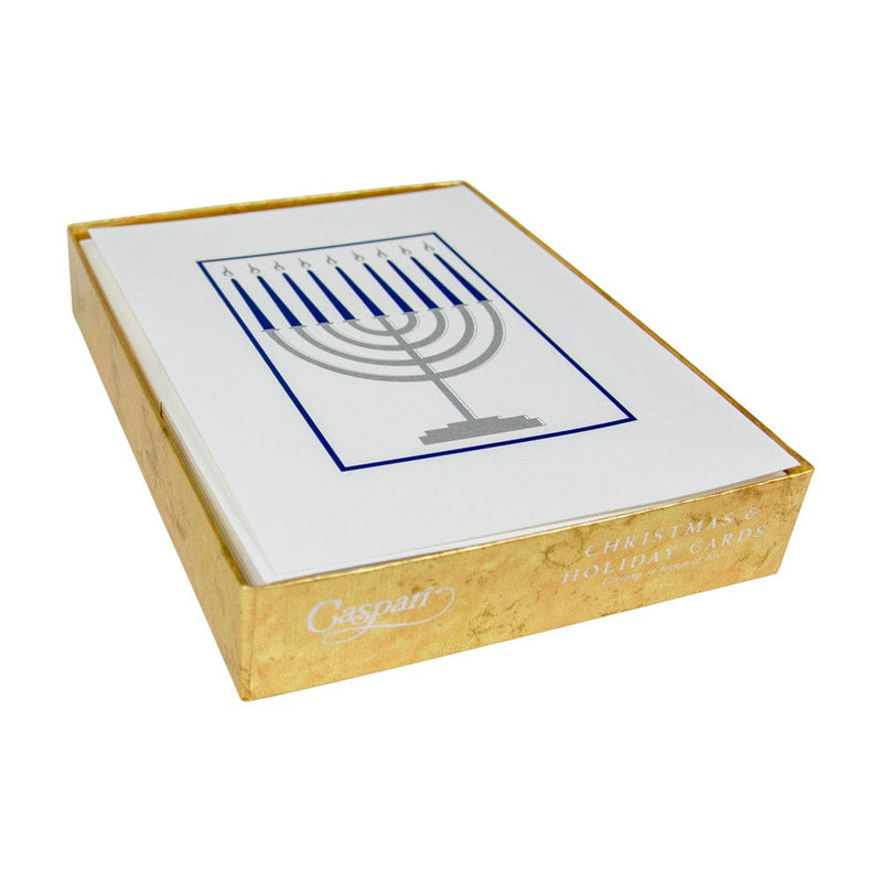 Caspari Menorah Embossed Boxed Christmas Cards - 10 Christmas Cards & 10 Envelopes