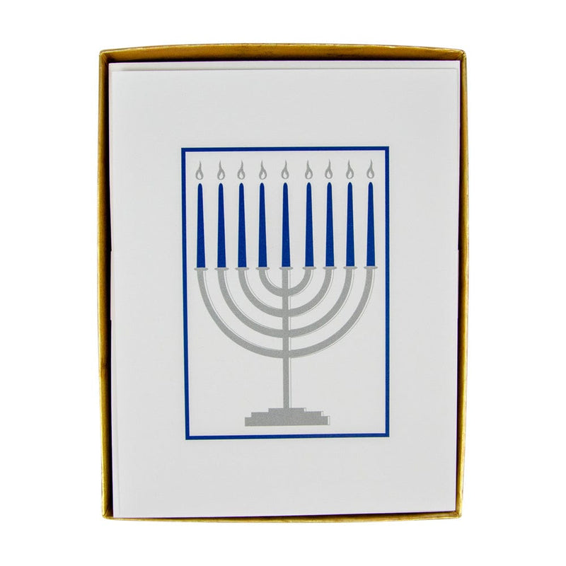 caspari Menorah Embossed Boxed Christmas Cards - 10 Christmas Cards & 10 Envelopes