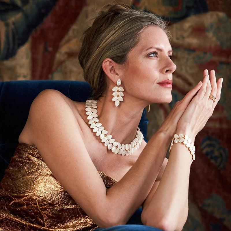 Caspari Mermaid Garden Vine Drop Earrings - Mother Of Pearl