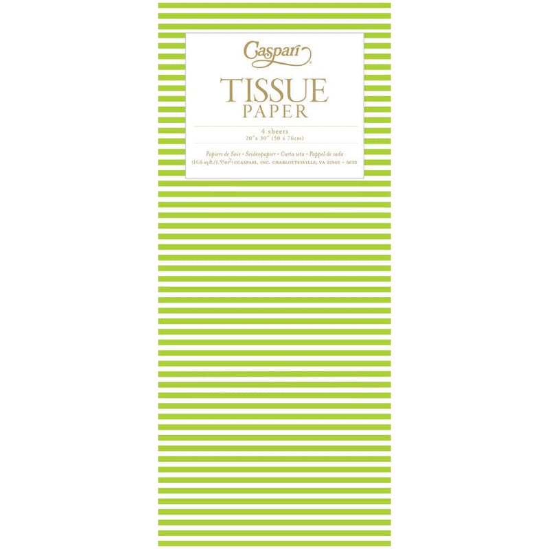caspari Mini Stripe Moss Green Tissue Paper - 4 Tissue Sheets Per Pack