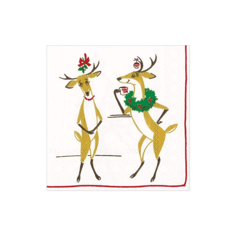 Caspari Mistletoe Meets Toddy Boxed Paper Cocktail Napkins - 40 Per Box