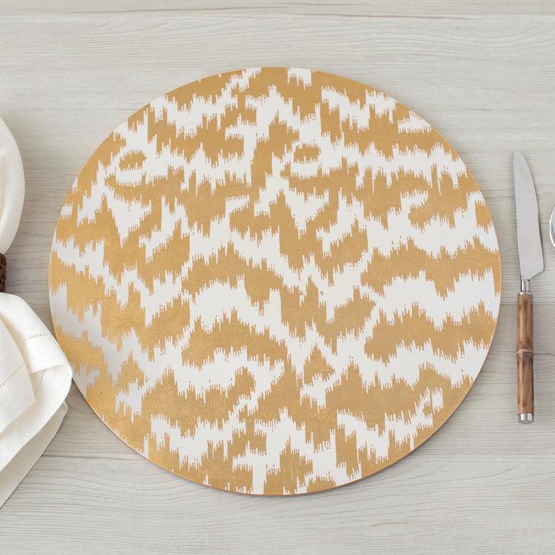 Caspari Modern Moiré Round Lacquer Placemat In Gold - 1 Each