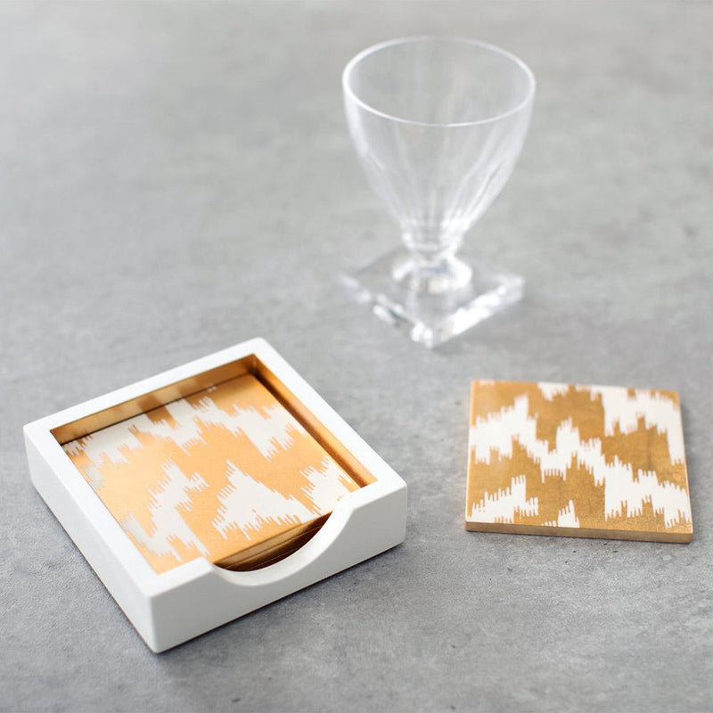 Caspari Modern Moiré Square Lacquer Coaster In Holder - Set Of 4