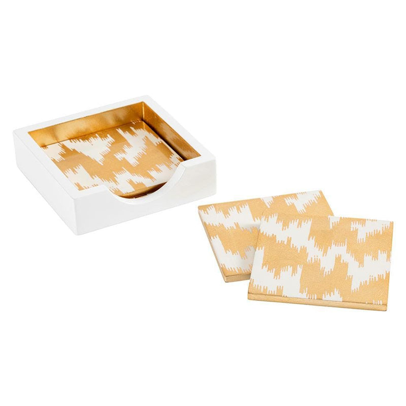caspari Modern Moiré Square Lacquer Coaster in Holder - Set of 4
