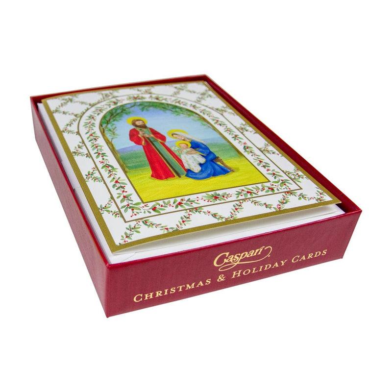 Caspari Nativity With Decorated Arch C-Size Boxed Christmas Cards - 15 Cards And Envelopes