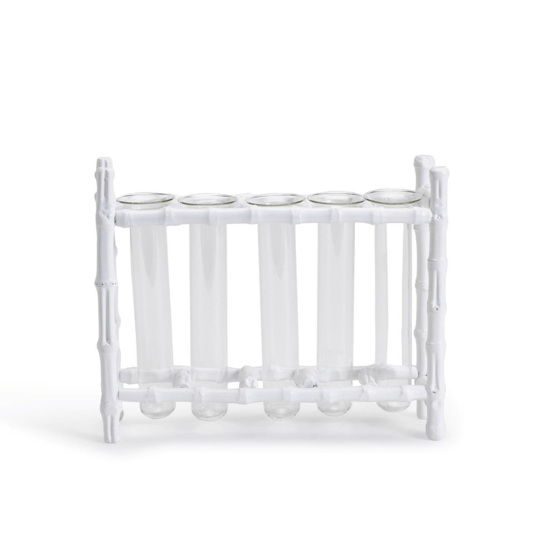 Caspari Natural Bamboo Vase With 5 Glass Tubes In White