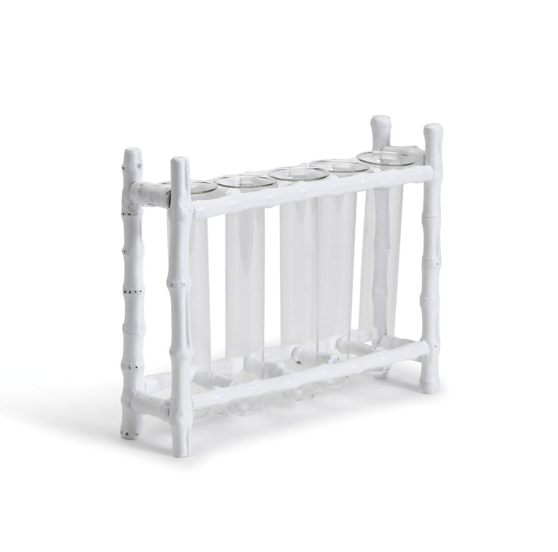 Caspari Natural Bamboo Vase With 5 Glass Tubes In White