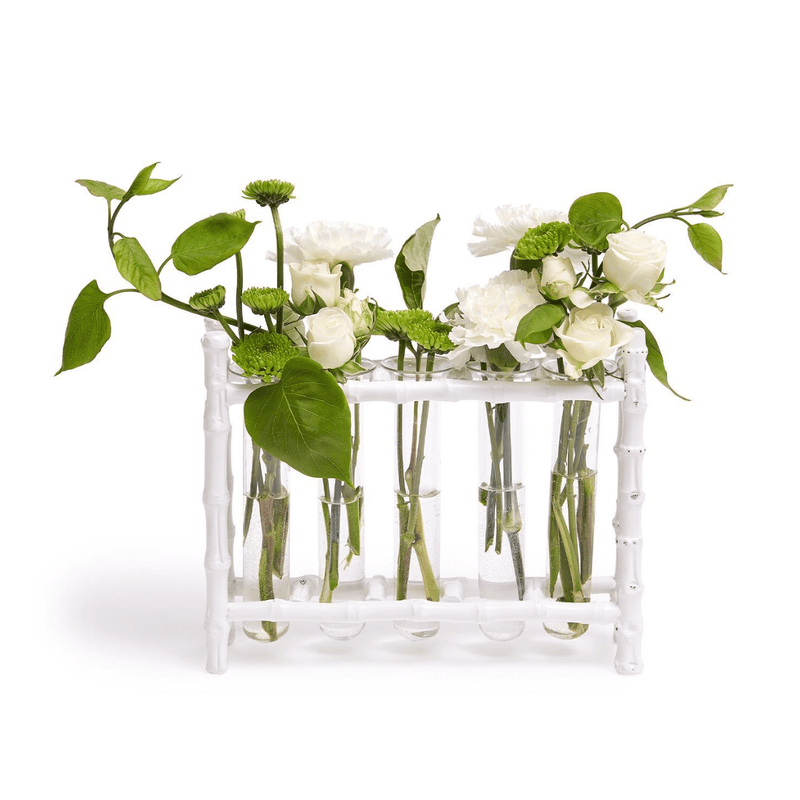caspari Natural Bamboo Vase With 5 Glass Tubes in White