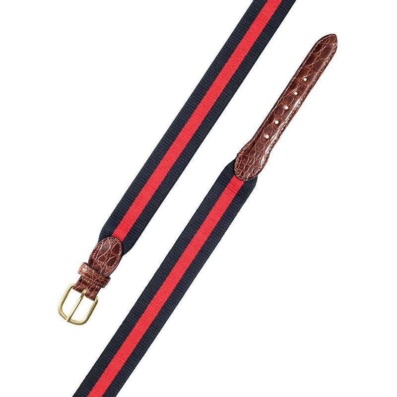 Caspari Navy & Red Wide Belgian Surcingle Belt With Genuine Crocodile Skin Tabs