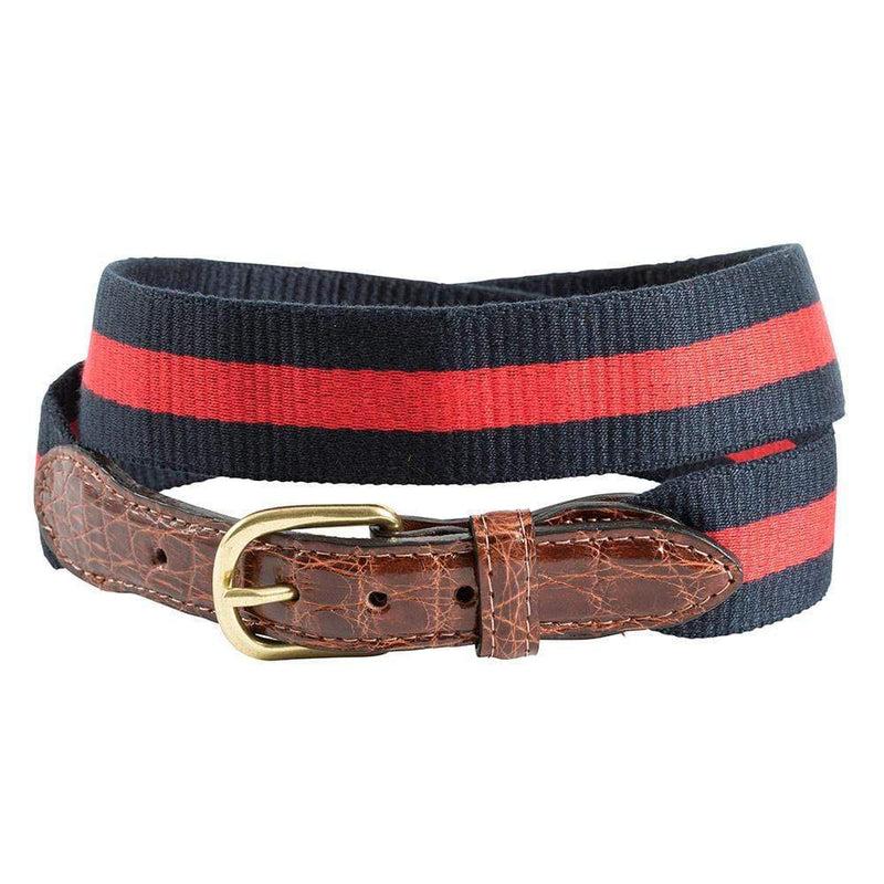 caspari Navy & Red Wide Belgian Surcingle Belt with Genuine Crocodile Skin Tabs
