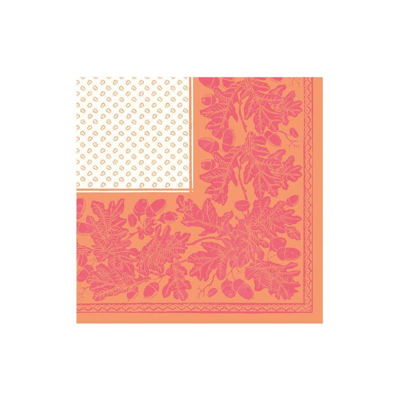 caspari Oak Leaves & Acorns Orange & Fuchsia Boxed Cocktail Napkins - 30 Per Package