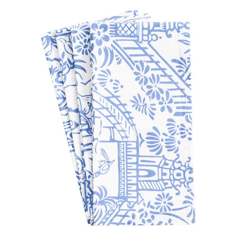 Caspari Pagoda Toile Cotton Dinner Napkins In Blue & White - Set Of 4
