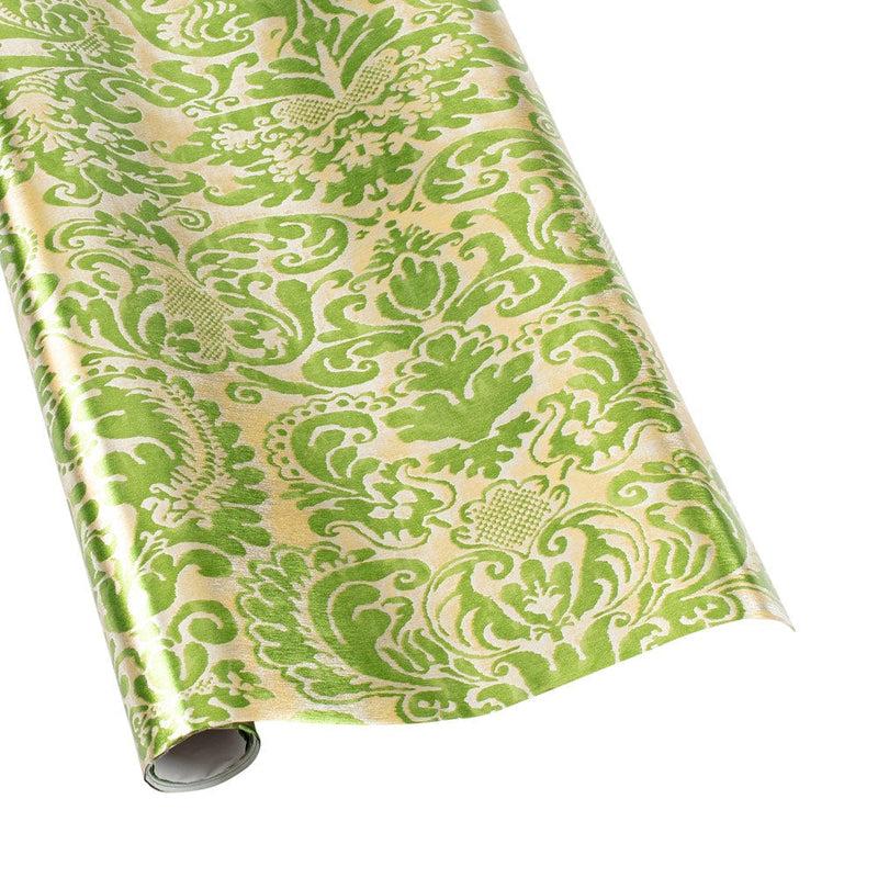 caspari Palazzo Foil Metallic Gift Wrapping Paper in Green & Gold - 30" x 6' Roll