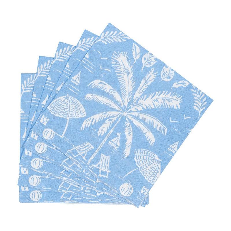 Caspari Palms And Parasols Ocean Cocktail Napkins - 20 Per Package