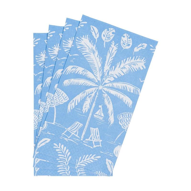 Caspari Palms And Parasols Ocean Guest Towel Napkins - 15 Per Package
