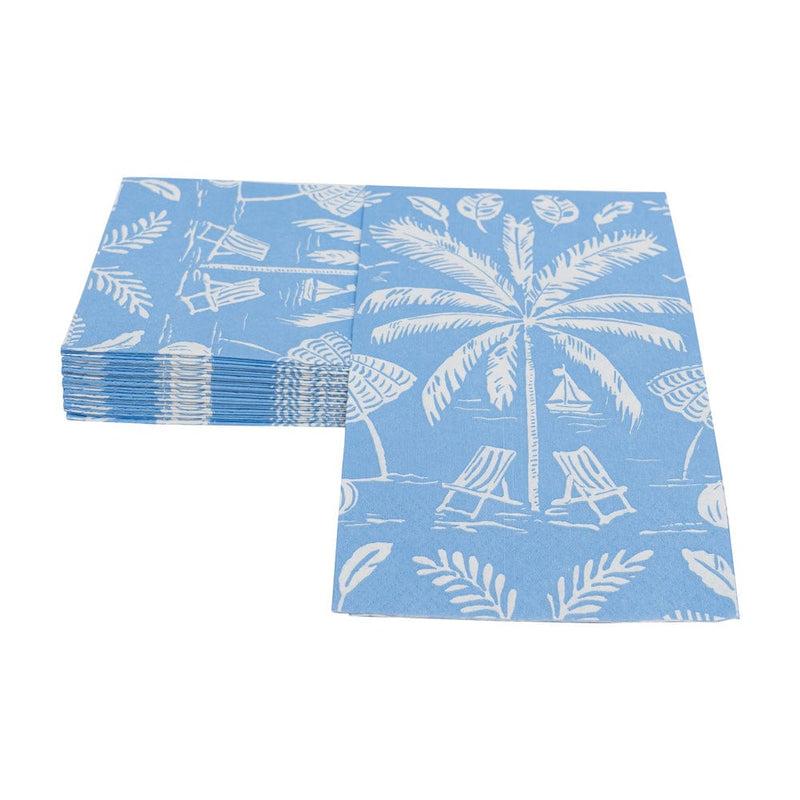 Caspari Palms And Parasols Ocean Guest Towel Napkins - 15 Per Package