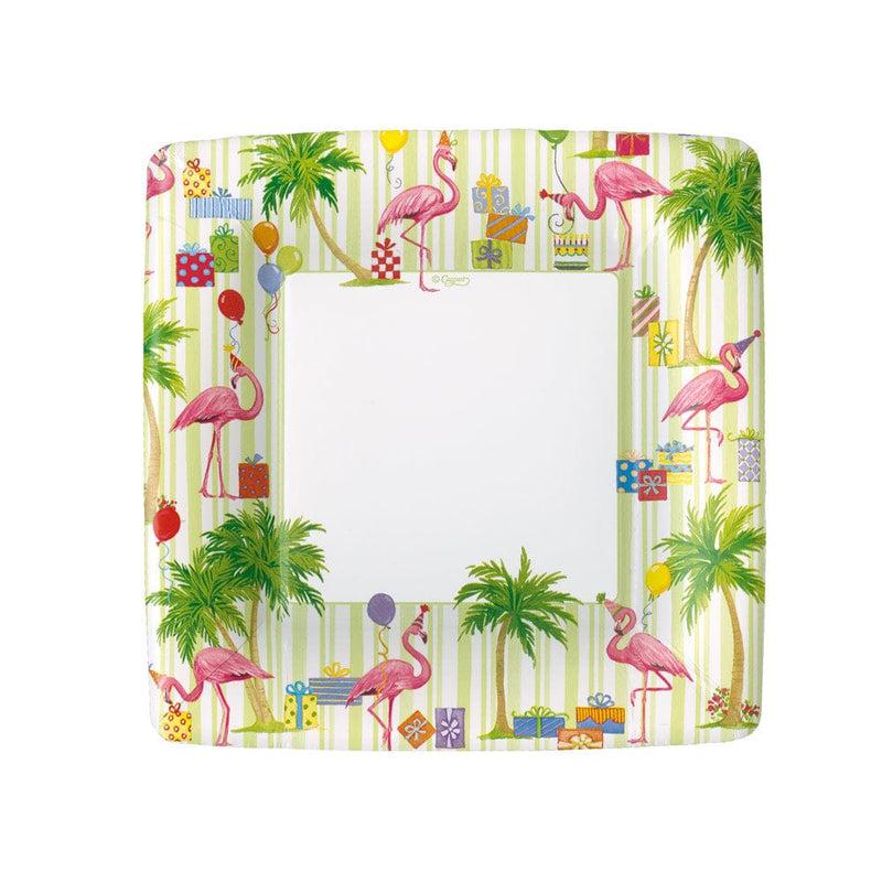 caspari Party Flamingos Square Paper Salad & Dessert Plates - 8 Per Package