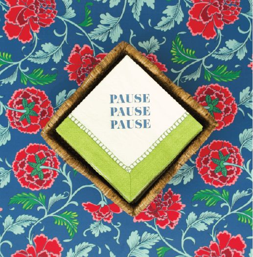 Caspari Pause Pause Pause Paper Cocktail Napkins - Linen Border In Bright Green