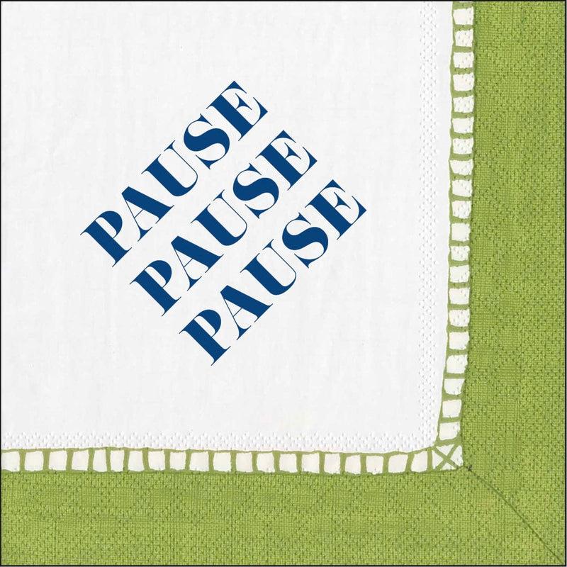 Caspari Pause Pause Pause Paper Cocktail Napkins - Linen Border In Bright Green