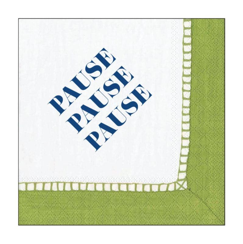 caspari Pause Pause Pause Paper Cocktail Napkins - Linen Border in Bright Green