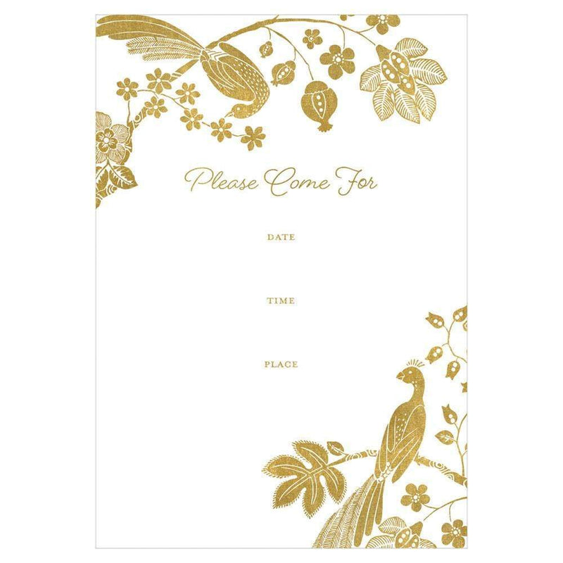 caspari Peacocks Invitations in Gold Foil - 8 Fill-In Invitations & 8 Envelopes