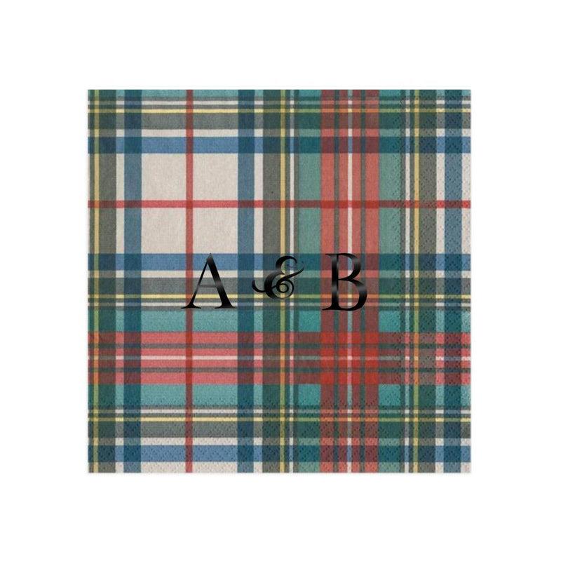 caspari Personalized Double Initial Dress Stewart Tartan Cocktail Napkins