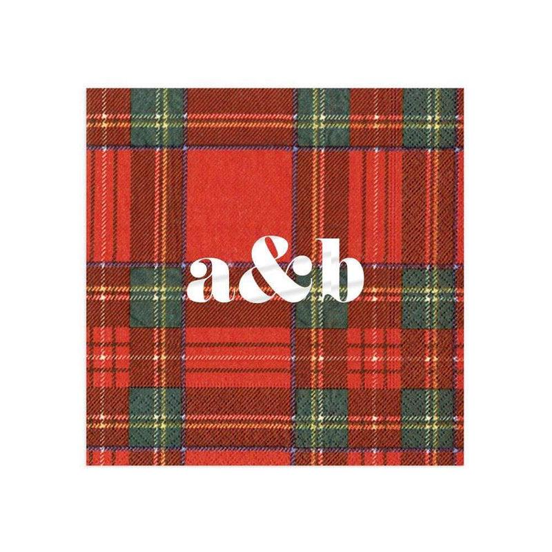 caspari Personalized Double Initial Royal Plaid Cocktail Napkins