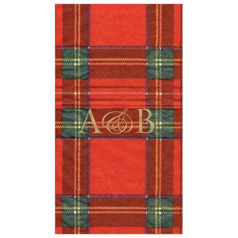 caspari Personalized Double Initial Royal Plaid Guest Towel Napkins