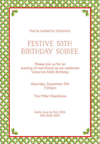 caspari Personalized Leaf And Berry Ditz Invitations