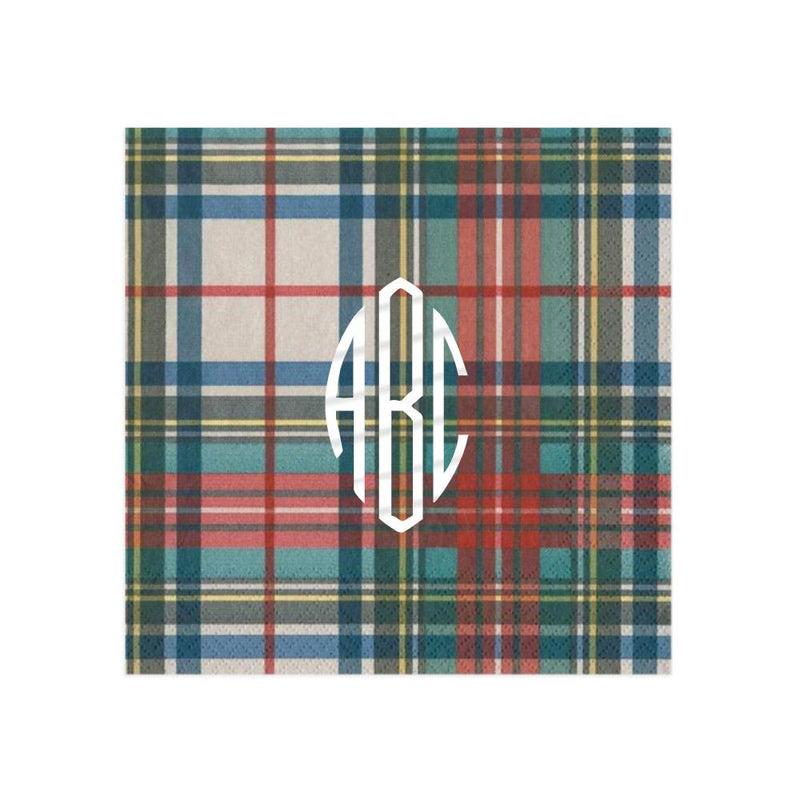 caspari Personalized Monogram Dress Stewart Tartan Cocktail Napkins