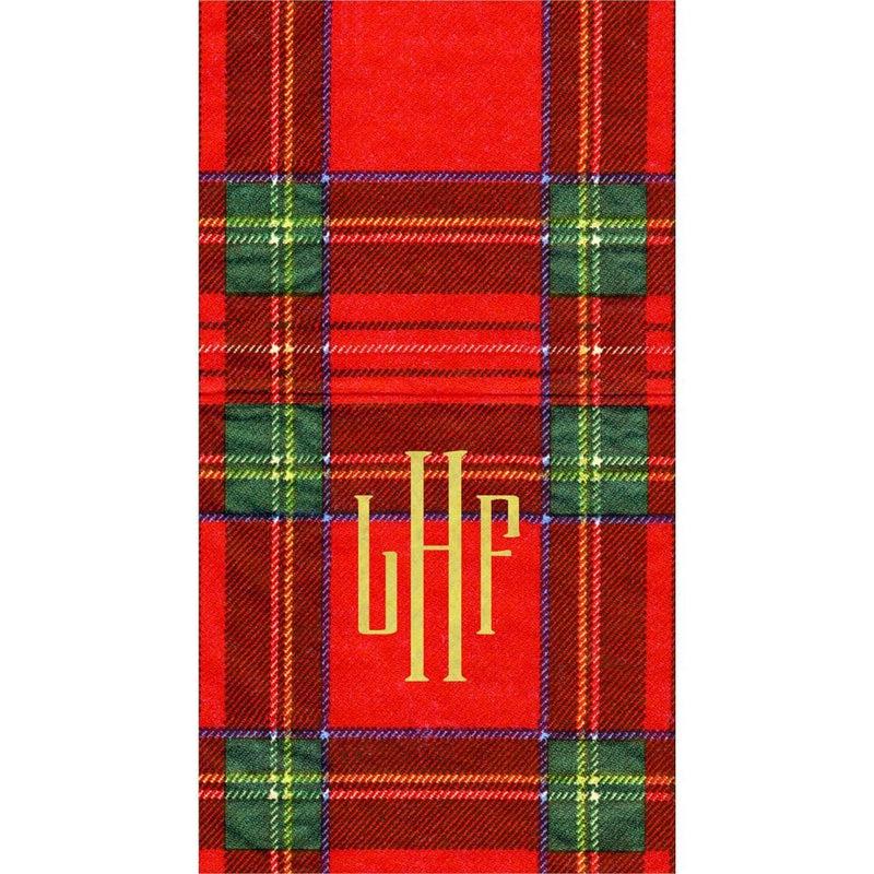 caspari Personalized Monogram Royal Plaid Guest Towel Napkins