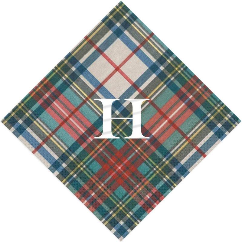 caspari Personalized Single Initial Dress Stewart Tartan Cocktail Napkins