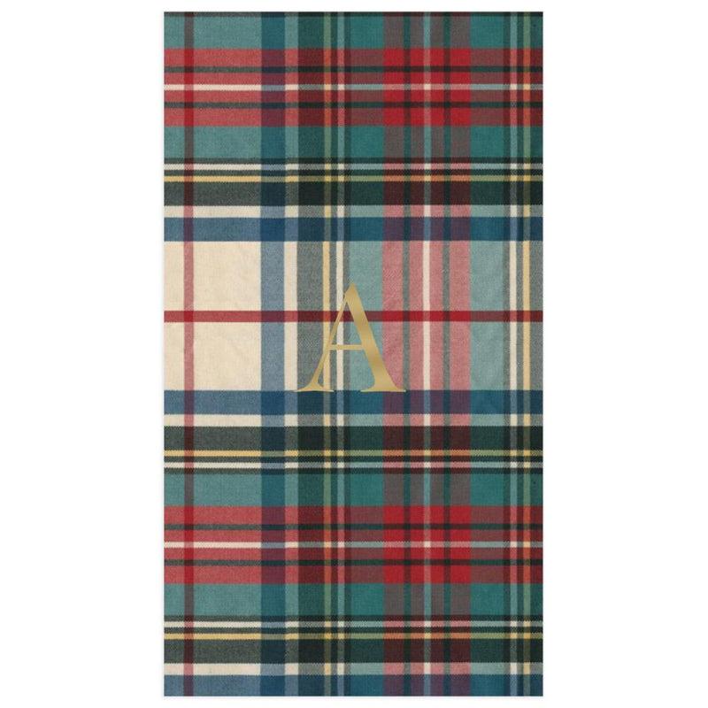 caspari Personalized Single Initial Dress Stewart Tartan Guest Towel Napkins