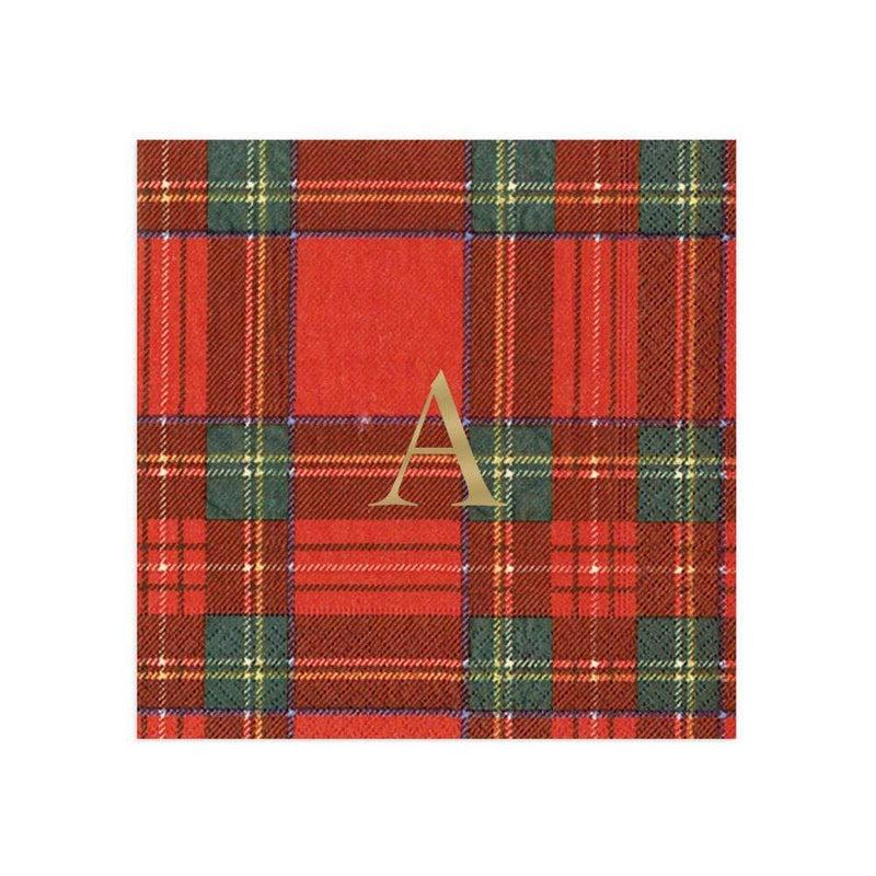 caspari Personalized Single Initial Royal Plaid Cocktail Napkins