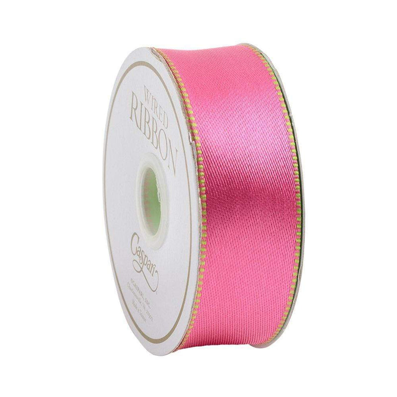 Caspari Pink & Green Reversible Satin Wired Ribbon - 10 Yard Spool