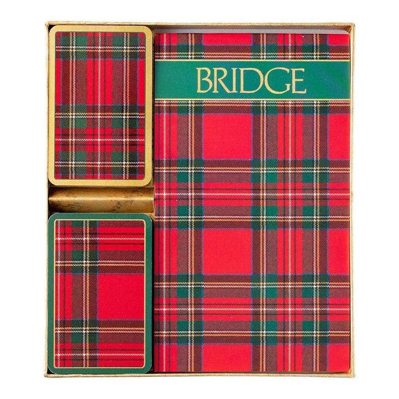 caspari Plaid Bridge Gift Set - 2 Playing Card Decks & 2 Score Pads