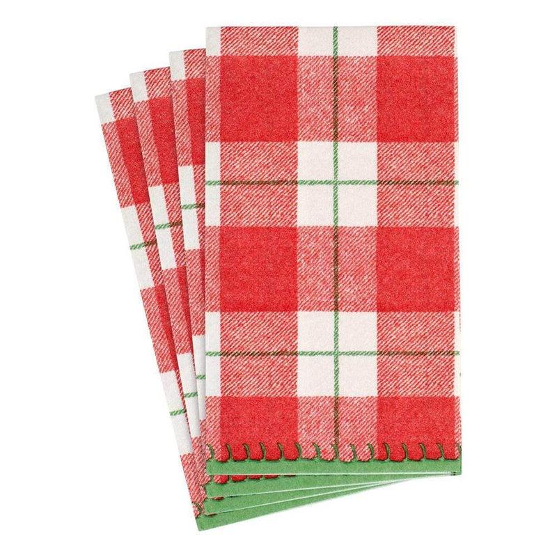 Caspari Plaid Check Paper Linen Guest Towel Napkins In Red - 12 Per Package