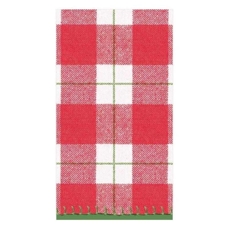 caspari Plaid Check Paper Linen Guest Towel Napkins in Red - 12 Per Package