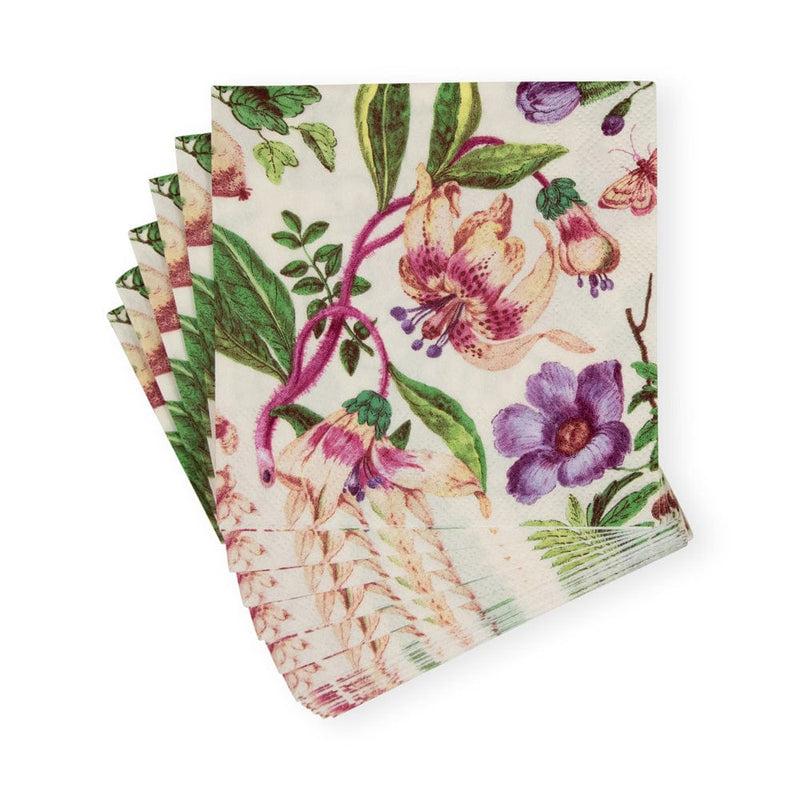 Caspari Porcelain Blooms Ivory Cocktail Napkins - 20 Per Package
