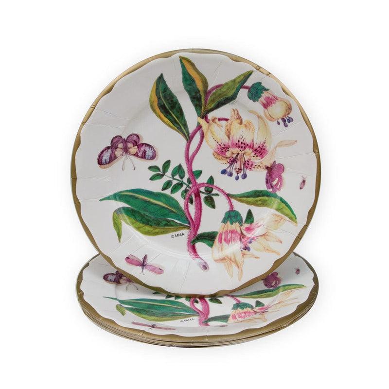 Caspari Porcelain Blooms Ivory Dinner Plates - 8 Per Package